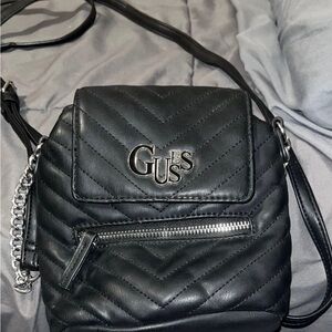 GUESS Black Quilted Chevron Crossbody Bag with Silver Hardware